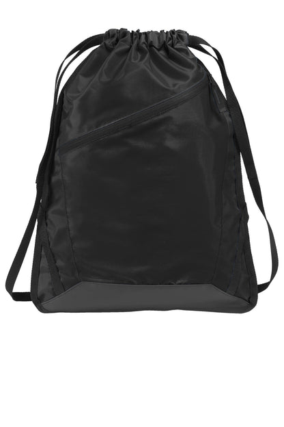 Port Authority BG616 Zip-It Cinch Pack, black — blank shown, custom embroidery added to order